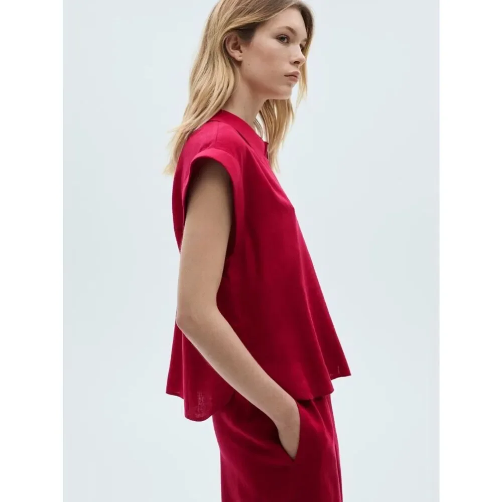 Mango Co-Ord Linen Set Flowy Pants and Blouse New